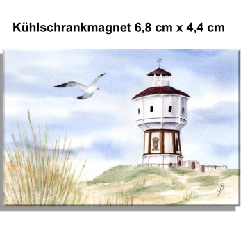 Kühlschrankmagnet Aquarell Maritim Kunst Druck Kunstdruck Nordsee Insel Langeoog Wasserturm Leuchtturm